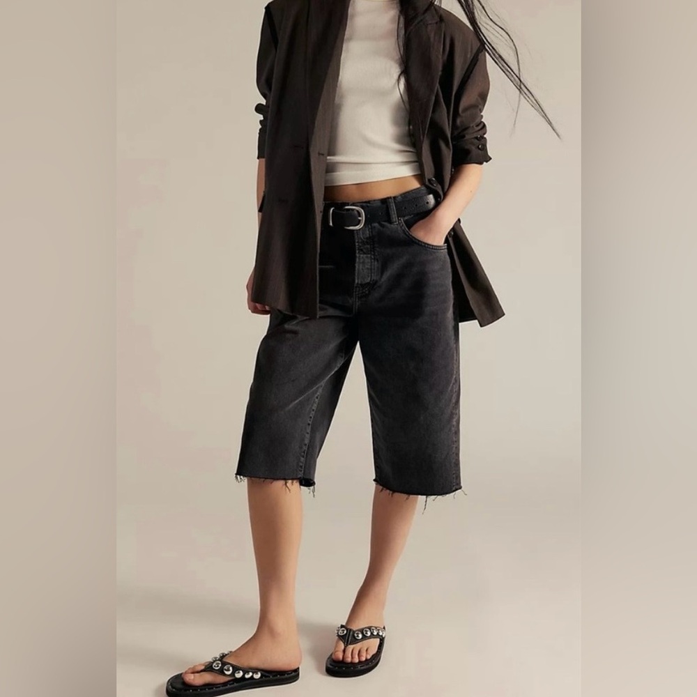 NWT We the Free by Free People Jam Session Relaxed Capri Jean Shorts in Black